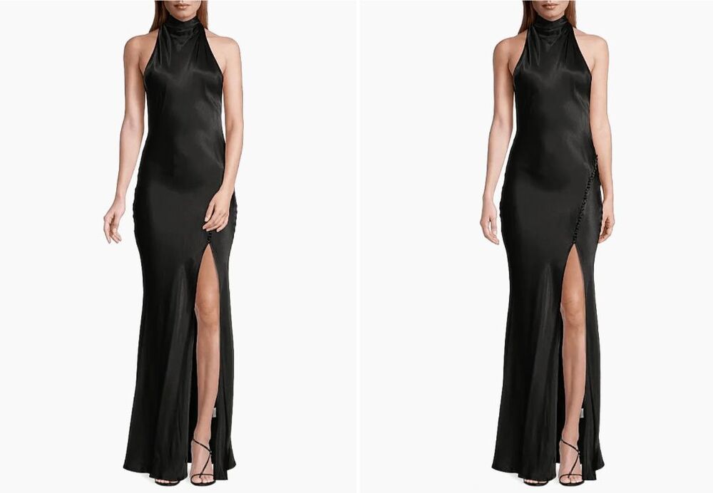 Sau Lee Penelope Satin Halter Gown IN Black US 2 $550